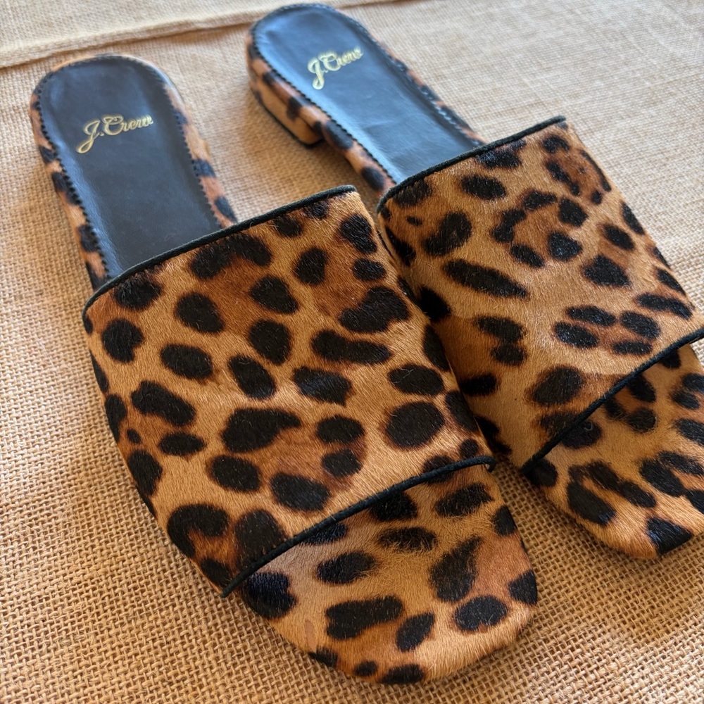 J. Crew Leopard Print Mules in Brown and Black